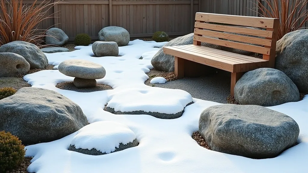 Japoniškas sodas su akmenimis ir medžiais, rami atmosfera, harmonija